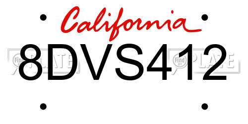 8DVS412 California License Plate