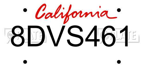 8DVS461 California License Plate