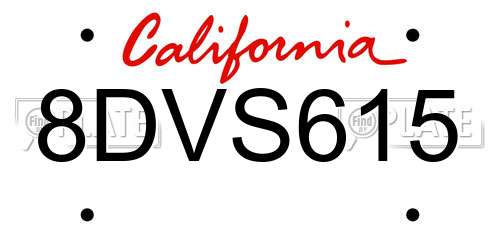 8DVS615 California License Plate