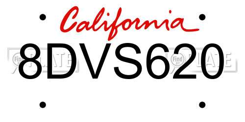 8DVS620 California License Plate