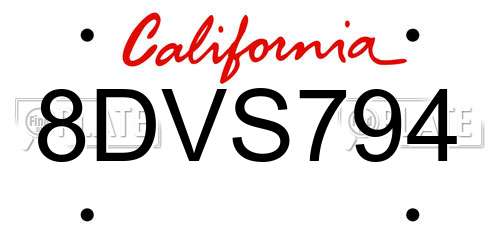 8DVS794 California License Plate
