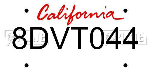 8DVT044 California License Plate