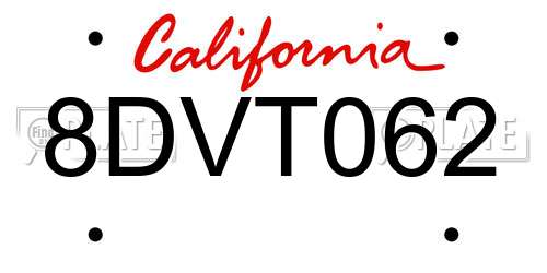 8DVT062 California License Plate