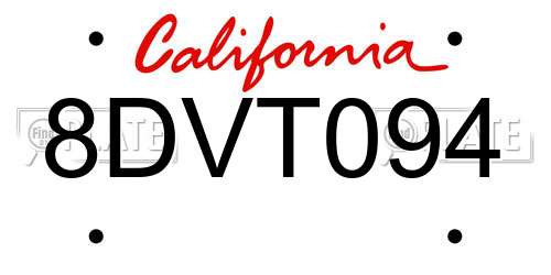 8DVT094 California License Plate