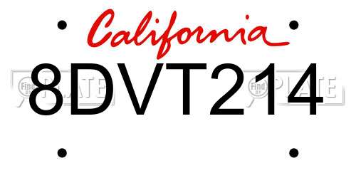 8DVT214 California License Plate