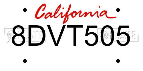 8DVT505 California License Plate