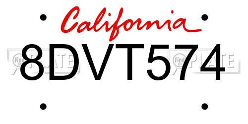 8DVT574 California License Plate