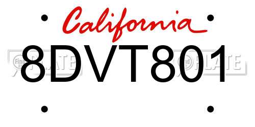 8DVT801 California License Plate
