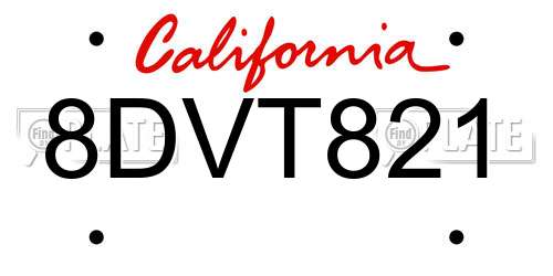 8DVT821 California License Plate