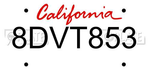 8DVT853 California License Plate