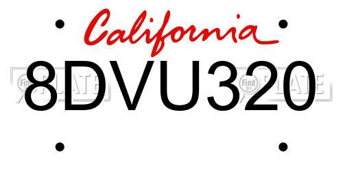 8DVU320 California License Plate