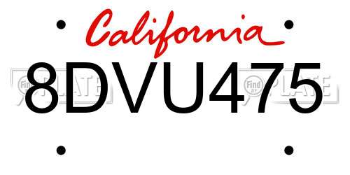 8DVU475 California License Plate