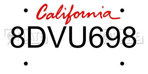 8DVU698 California License Plate