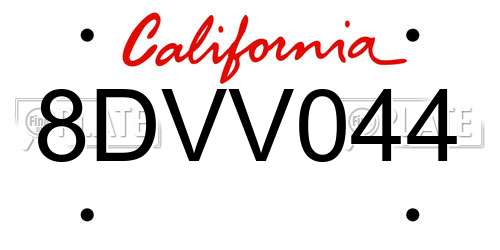 8DVV044 California License Plate