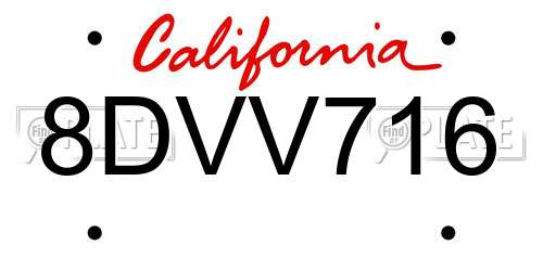 8DVV716 California License Plate