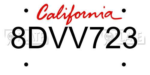 8DVV723 California License Plate