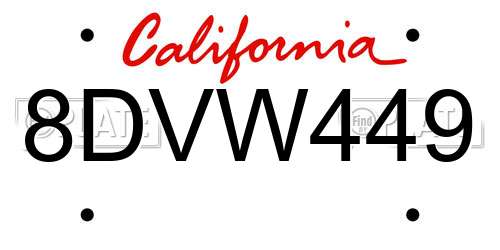 8DVW449 California License Plate