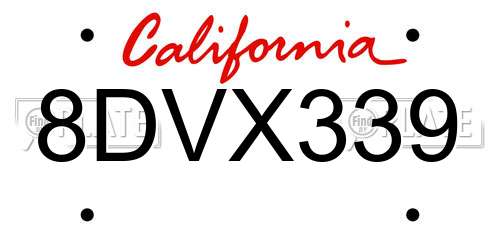 8DVX339 California License Plate