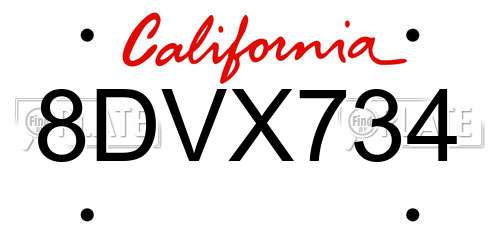8DVX734 California License Plate