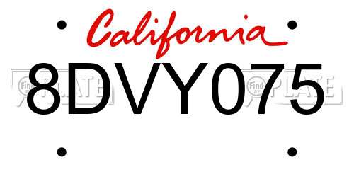 8DVY075 California License Plate
