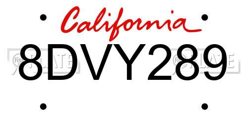 8DVY289 California License Plate