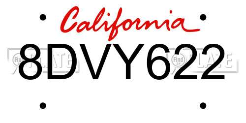 8DVY622 California License Plate