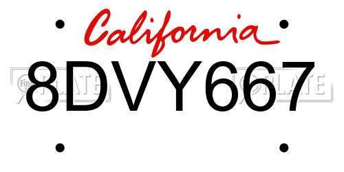 8DVY667 California License Plate