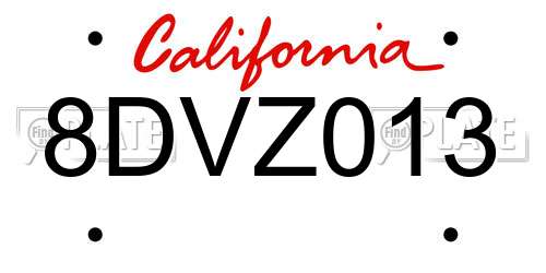 8DVZ013 California License Plate