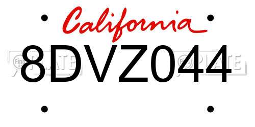 8DVZ044 California License Plate