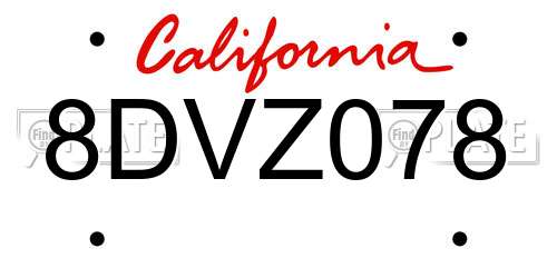 8DVZ078 California License Plate