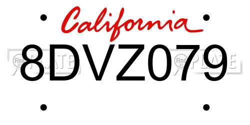 8DVZ079 California License Plate