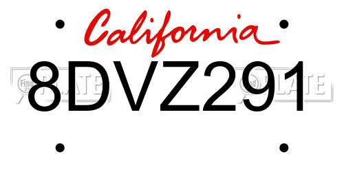 8DVZ291 California License Plate