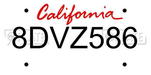 8DVZ586 California License Plate