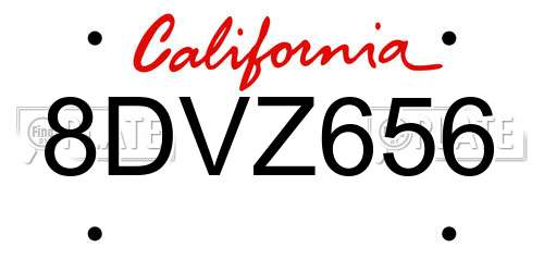8DVZ656 California License Plate