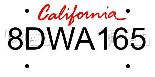 8DWA165 California License Plate
