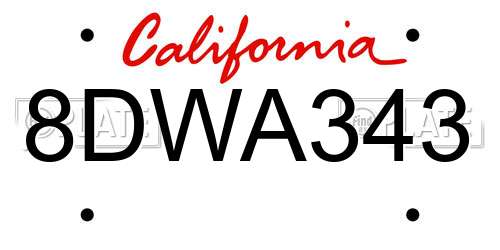 8DWA343 California License Plate
