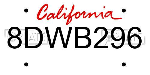 8DWB296 California License Plate