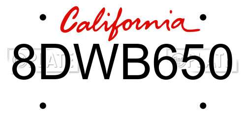8DWB650 California License Plate