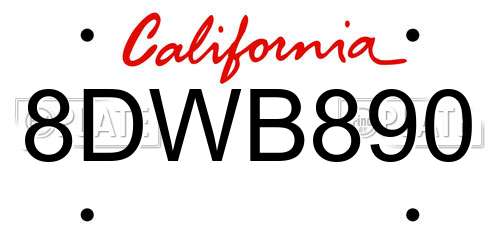 8DWB890 California License Plate