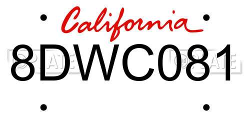 8DWC081 California License Plate