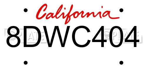 8DWC404 California License Plate