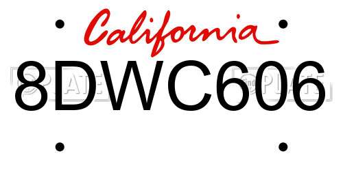 8DWC606 California License Plate