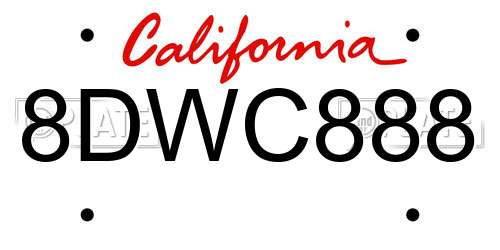 8DWC888 California License Plate