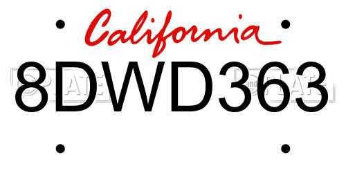 8DWD363 California License Plate