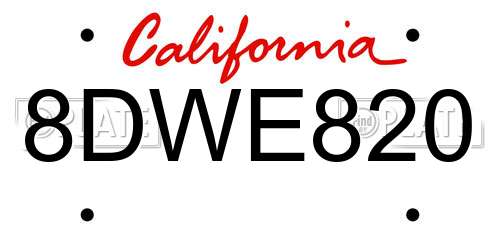 8DWE820 California License Plate