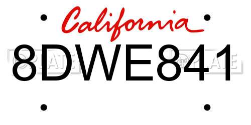 8DWE841 California License Plate
