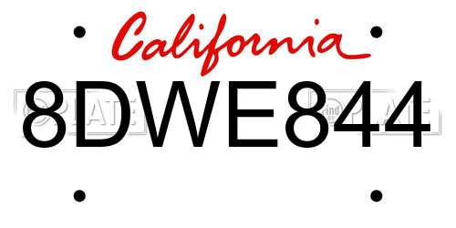 8DWE844 California License Plate