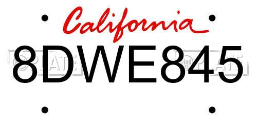 8DWE845 California License Plate
