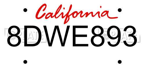 8DWE893 California License Plate