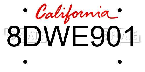 8DWE901 California License Plate